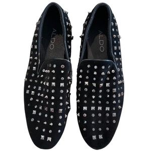 Aldo Black Velvet Slip- on's with metal details. Size 41